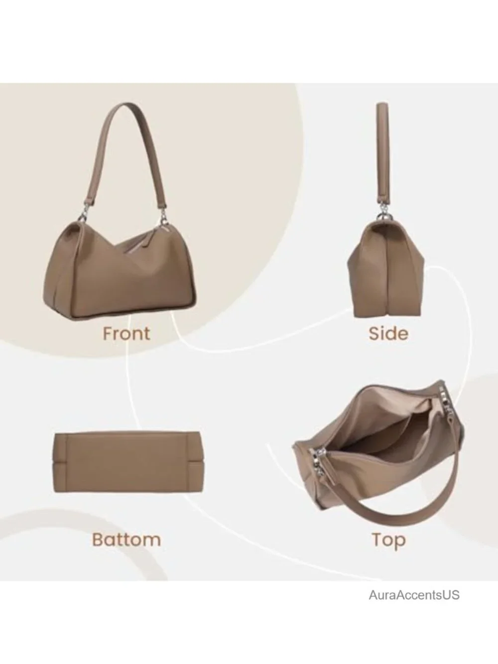 Genuine Leather Hobo Bag Crossbody Shoulder Purse Full-Grain